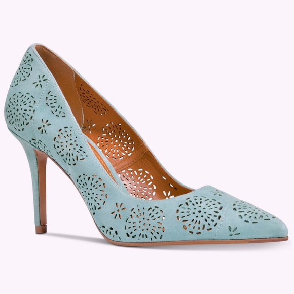 COACH | Waverly Perforated laser xut pointy toe heels dusty marine green - Picture 1 of 10